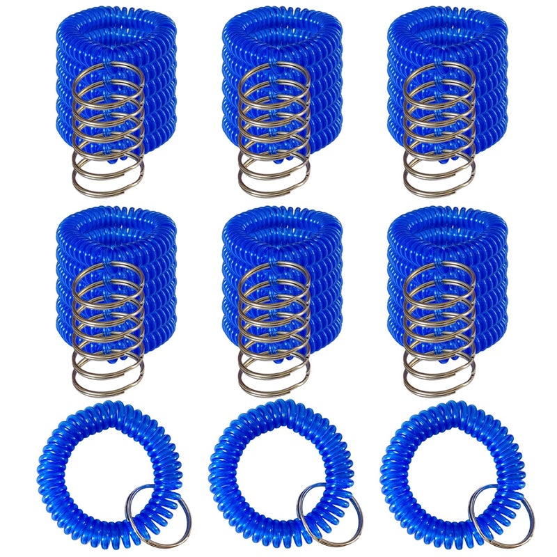 HAMIYELL Pack of 36 Colorful Spring Spiral Wrist Coil Key Chain  Wristband Key Ring (Blue) - Image 1